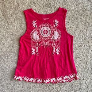 Soft Surroundings Pink Lace Embroidered Boho Sleeveless Top Size Large Casual